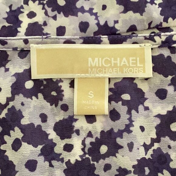 MICHAEL KORS BLOUSE TOP PURPLE FLORAL LIGHTWEIGHT SMALL RUFFLE SLEEVES - Picture 4 of 5